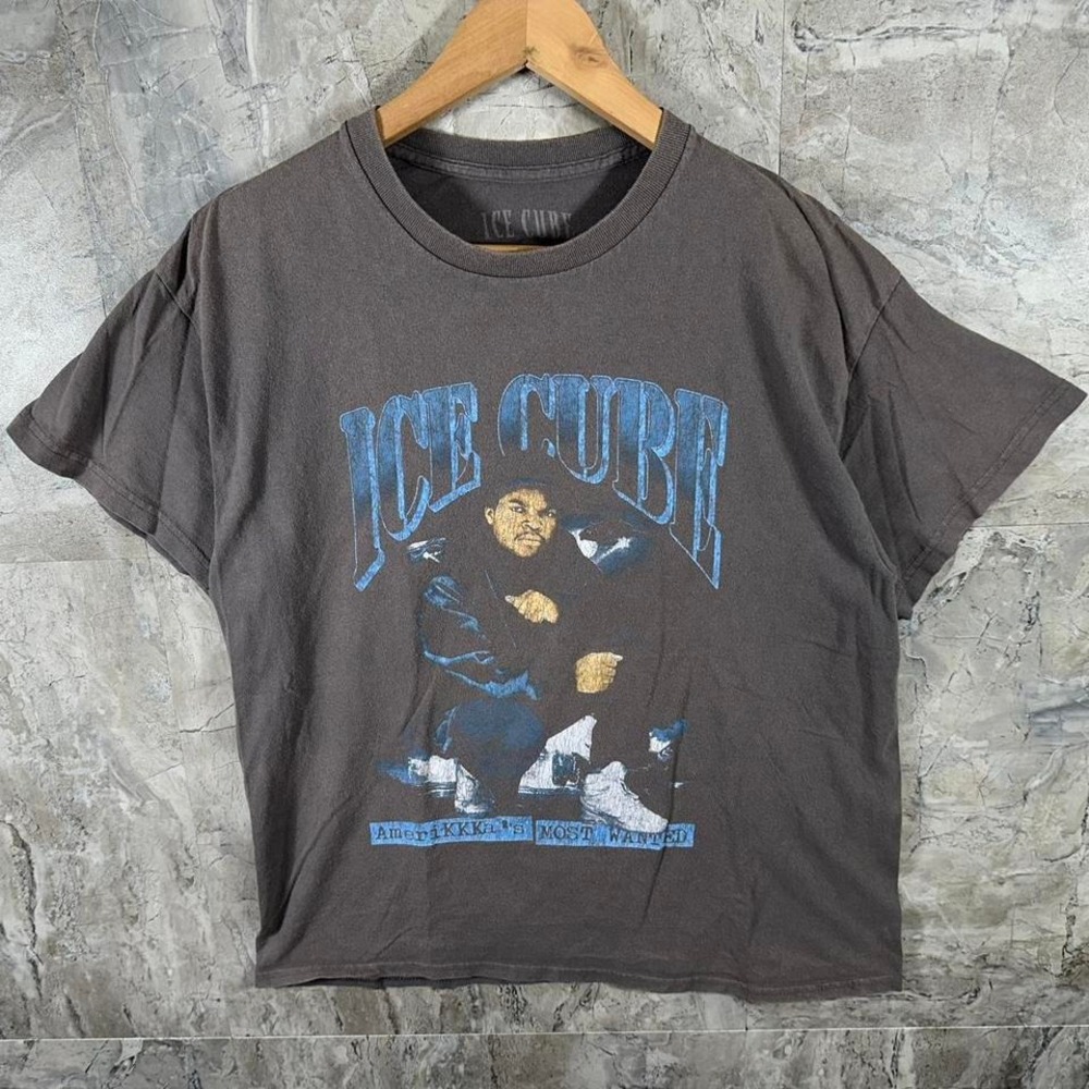 Ice Cube " AmeriKKKa's Most Wanted" T-Shirt Size Large Gray Vintage Look‎